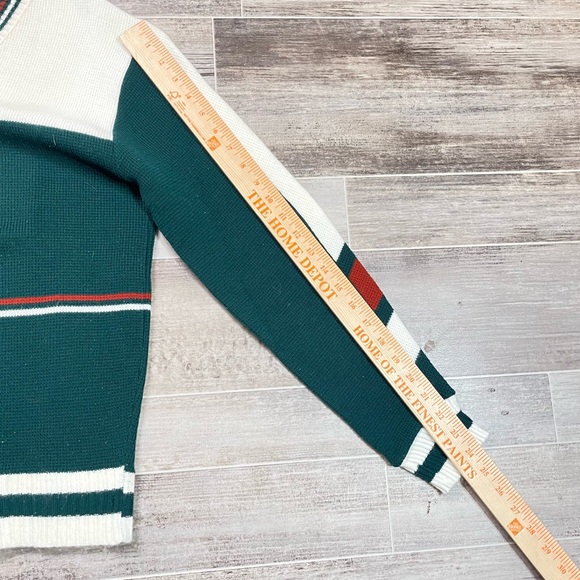 Vintage Pro Action Knit V Neck Sweater By Campus 70s Cream Green Red - Picture 5 of 5
